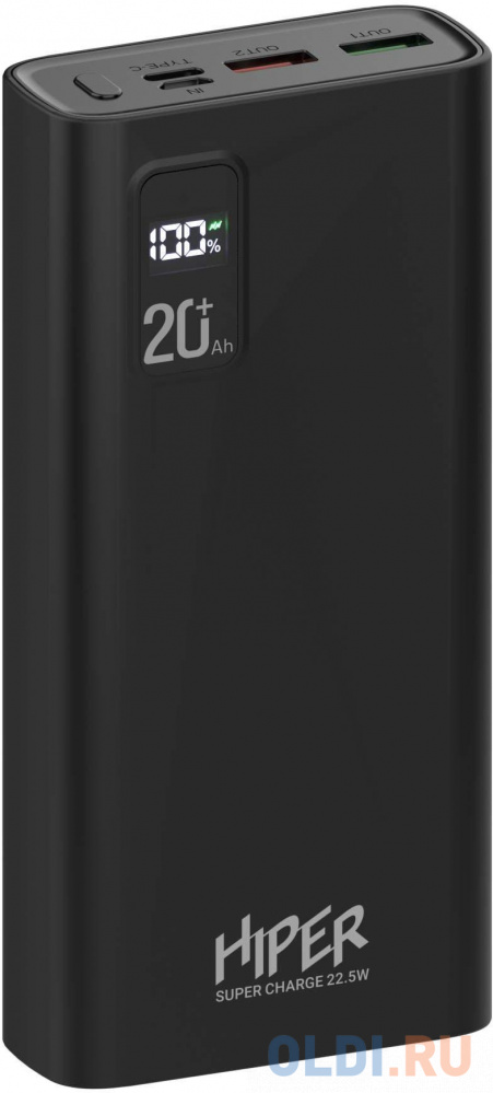 Внешний аккумулятор Power Bank 20000 мАч HIPER FAST 20000 черный FAST 20000 BLACK, размер 68 x 143 x 29 мм