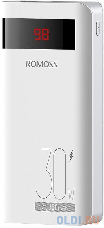 Мобильный аккумулятор Romoss Sense 6PS Pro 20000mAh 3A Power Delivery; QC 3.0 2xUSB беспров.зар. белый Sense6PS Pro - фото 1
