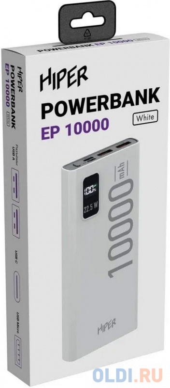 Внешний аккумулятор Power Bank 10000 мАч HIPER EP 10000 белый фото