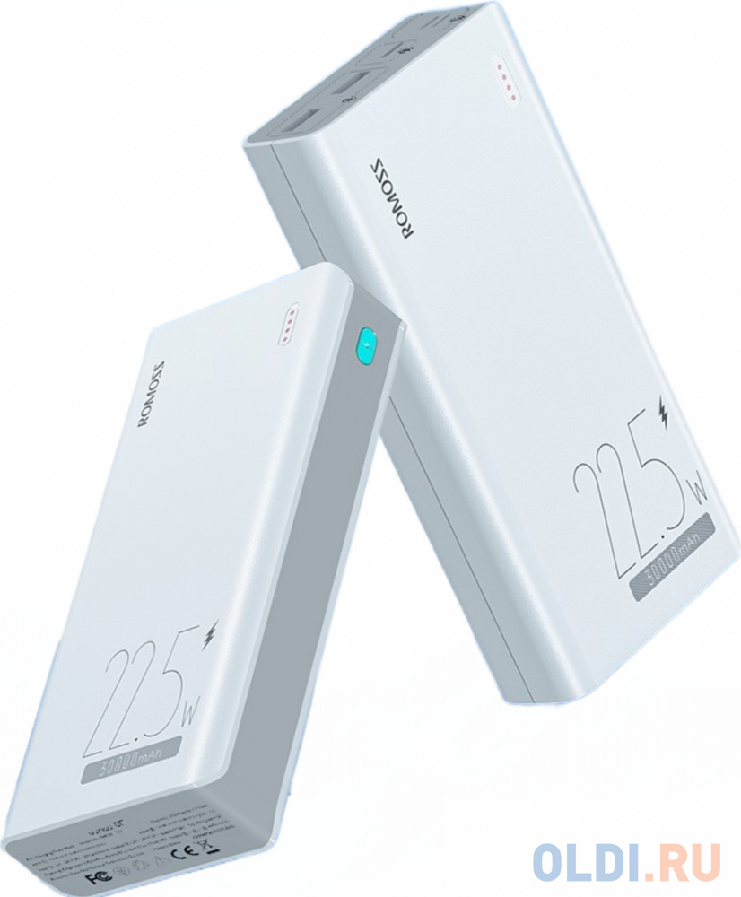 Внешний аккумулятор Power Bank 30000 мАч Romoss Sense 8F белый, размер 167х80х32,8 мм - фото 1