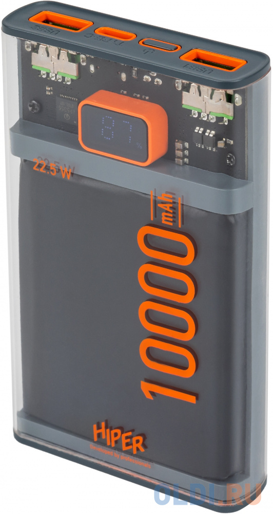 Внешний аккумулятор Power Bank 10000 мАч HIPER CORE X Transparent прозрачный, размер 143х68х17 мм