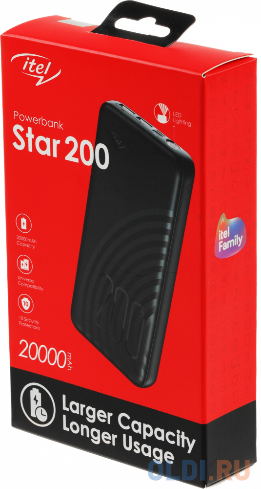 Внешний аккумулятор Power Bank 20000 мАч Itel Star 200 черный, размер 83x165.5 мм - фото 8