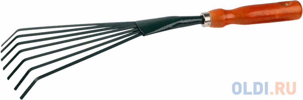 Грабельки GRINDA веерные с плоскими зубцами, из углеродистой стали с деревянной ручкой, 390 мм