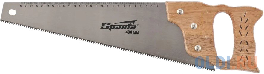 Ножовка по дереву, 400 мм, 7-8 ТРI, каленый зуб, линейка, деревянная рукоятка// Sparta грабли 5 зубые 90 мм деревянная рукоятка 340 мм palisad