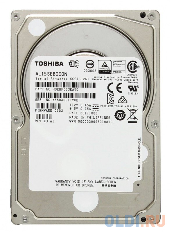 Жесткий диск Toshiba SAS 3.0 600Gb AL15SEB060N (10500rpm) 128Mb 2.5