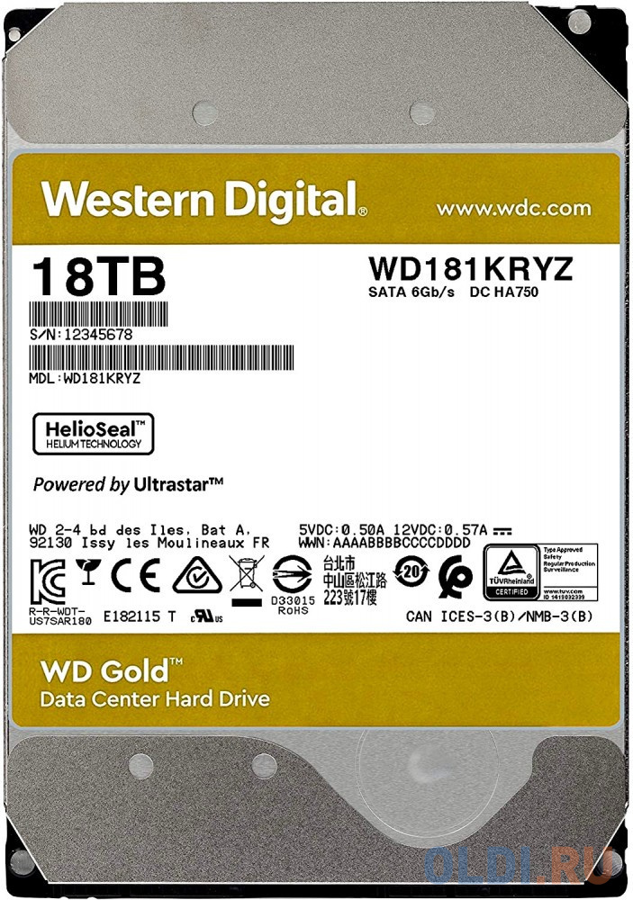 Жёсткий диск 3.5" 18 Тб 7200rpm 512 Western Digital Gold Enterprise Class SATA III WD181KRYZ Жёсткий диск 3.5" 18 Тб 7200rpm 512 Western Digital Gold Enterprise Class SATA III WD181KRYZ фото