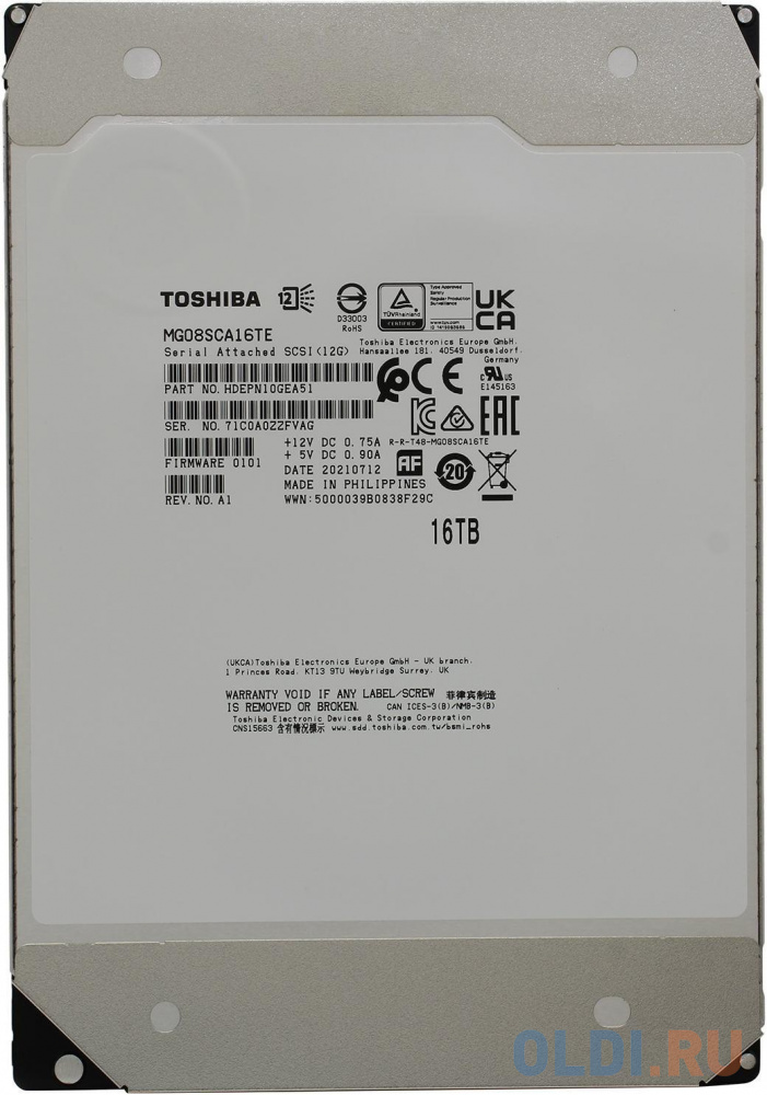 3.5  16TB Toshiba Enterprise Capacity MG08SCA16TE SAS 12Gb/s, 7200rpm, 512MB