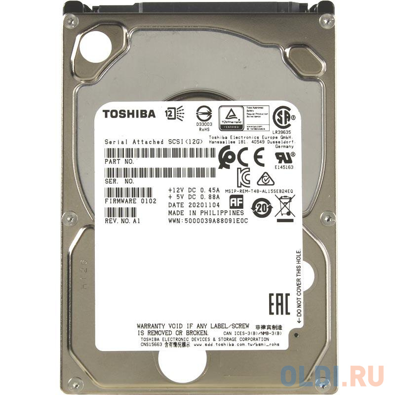 Infortrend Toshiba Enterprise 2.5" SAS 12Gb/s HDD, 2.4TB, 10000RPM, 1 in 1 Packing.