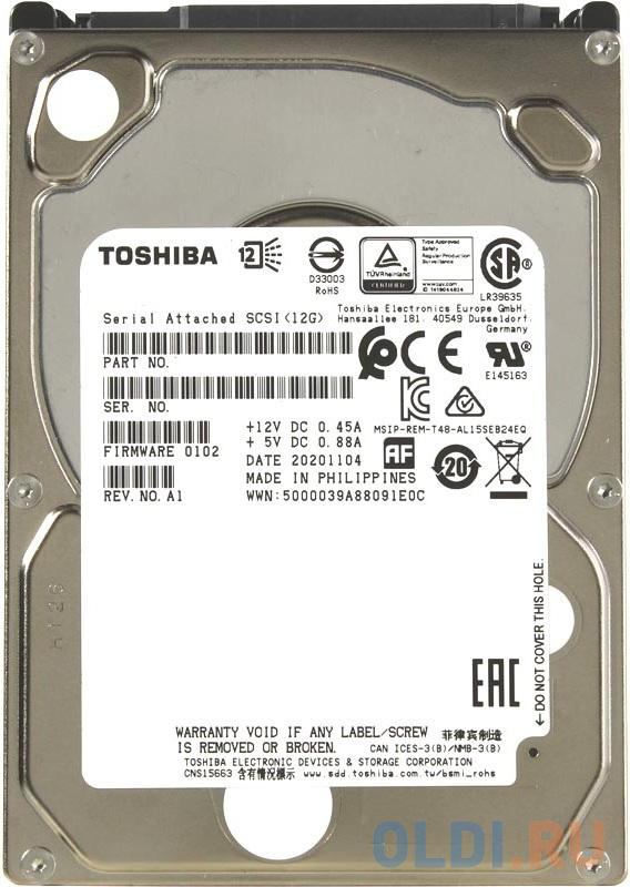 Infortrend Toshiba Enterprise 2.5  SAS 12Gb/s HDD, 1.2TB, 10000rpm, 1 in 1 Packing