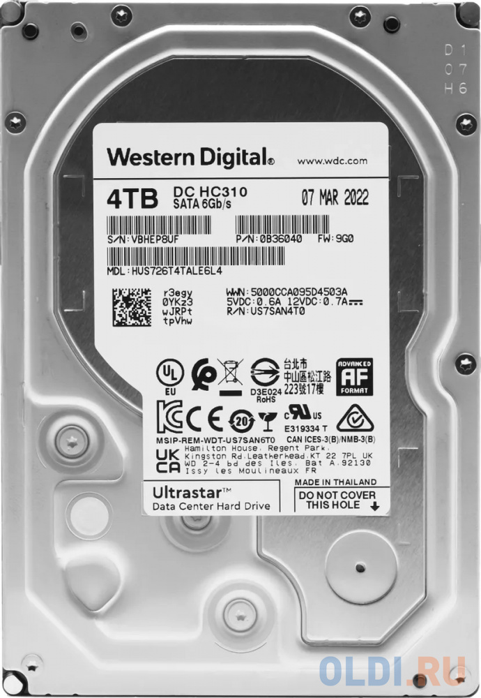 

Жесткий диск WD SATA-III 4Tb Ultrastar DC HC310 (7200rpm) 256Mb 3.5" (HUS726T4TALE6L4/0B36040)