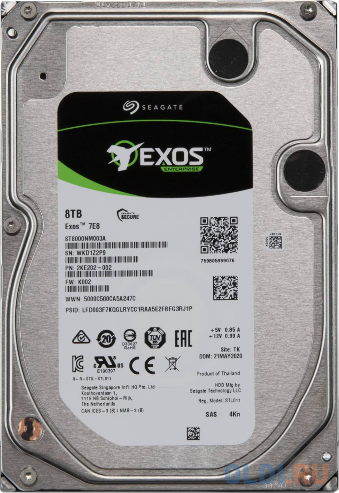 Жесткий диск/ HDD Seagate SAS 8Tb  Exos  12Gb/s  7200rpm 256Mb  1 year warranty (replacement ST8000NM018B)