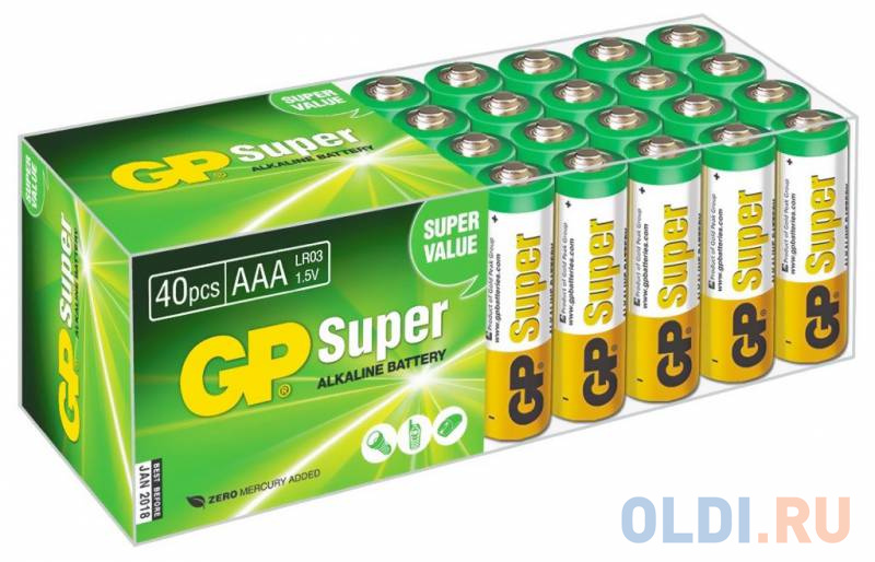 Батарейки GP Super Alkaline 24A LR03 AAA AAA 40 шт GP24A-B40 батарейки gp super alkaline lr03 30 шт gp 24a b30