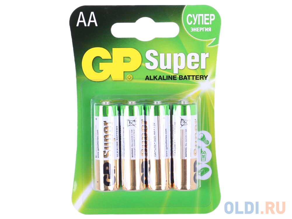 Батарея GP 15A 4шт. Super Alkaline (AA) GP15A-2CR4 sonnen батарейки super alkaline аа lr6 15а пальчиковые 2