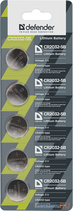 Батарейка Defender литиевая CR2032-5B в блистере 5 шт