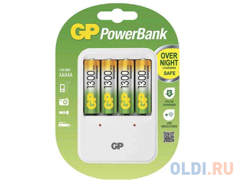 

Зарядное устройство + аккумуляторы 1300 mAh GP PB420GS130-2CR4 AA 4 шт