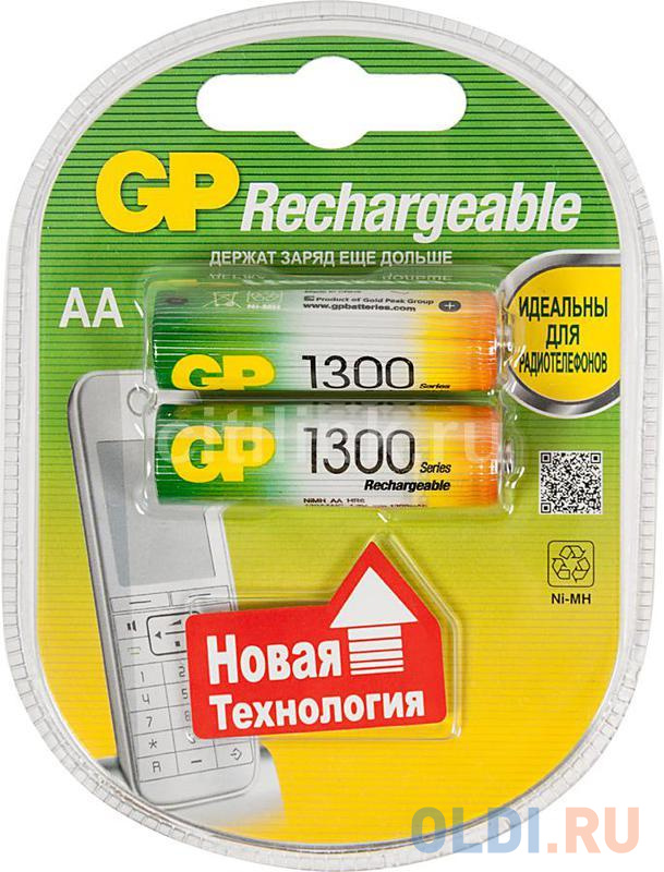 

Аккумуляторы GP 2шт, AA, 1300mAh, NiMH (130AAHC-2DECRC2)