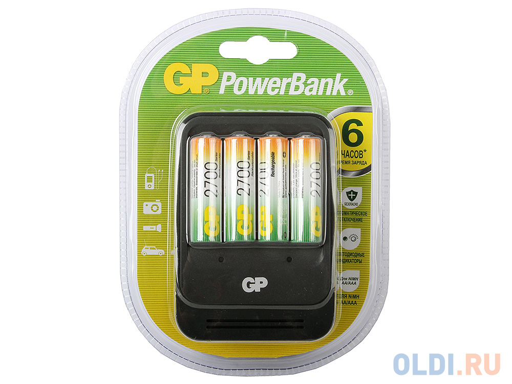 

Зарядное устр. GP PowerBank 2, 6 часов + аккум. 4шт. 2700mAh (GP PB570GS270-CR4)