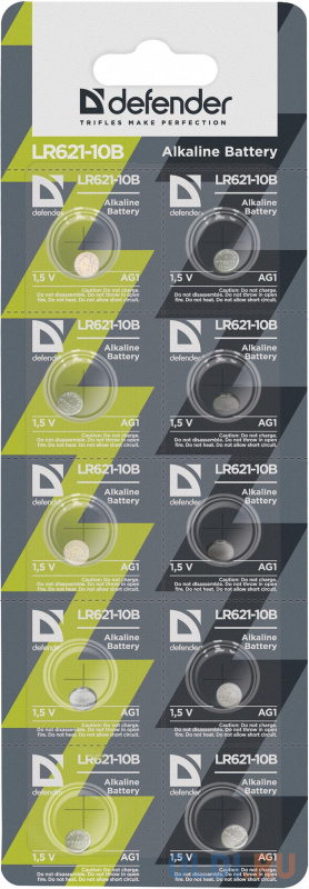 

Батарейка Defender алкалиновая (LR-621) LR621-10B AG1, в блистере 10 шт