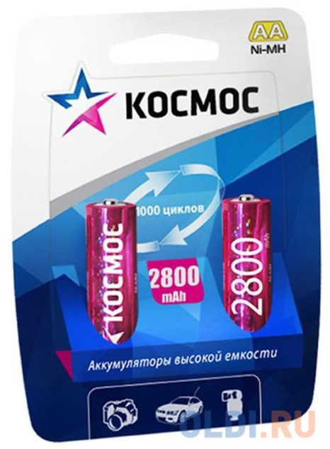 

Аккумуляторы 2800 mAh КОСМОС KOCR6NIMH2800MAH2BL AA 2 шт