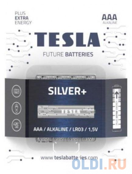 Батарейки Tesla SILVER AAA+4ks Alkaline AAA (LR03, микропальчиковая, блистер) блистер /4