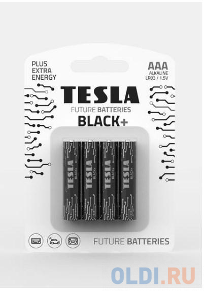 

Батарейки Tesla BLACK AAA+ 4ks Alkaline AAA (LR03, минипальчиковая, блистер/4 ks)