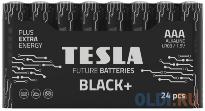 Батарейки Tesla BLACK AAA+ 24ks Alkaline AAA (LR03, минипальчиковая, термоусадочная плёнка/2