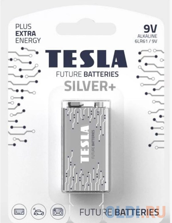 

Батарейки Tesla SILVER 9V+1ks Alkaline 9V (6LR61, 9V, блистер) 1 ks блистер /1