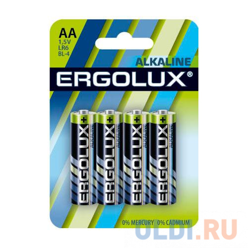 Батарея Ergolux Alkaline LR6-BL4 AA 2800mAh (4шт) блистер элемент питания алкалиновый ergolux alkaline lr20 bl 2 1 5в 11752