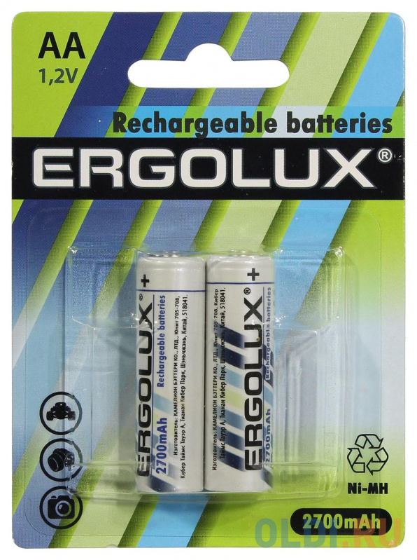 

Аккумулятор 2700 mAh Ergolux NHAA2700BL2 AA 2 шт