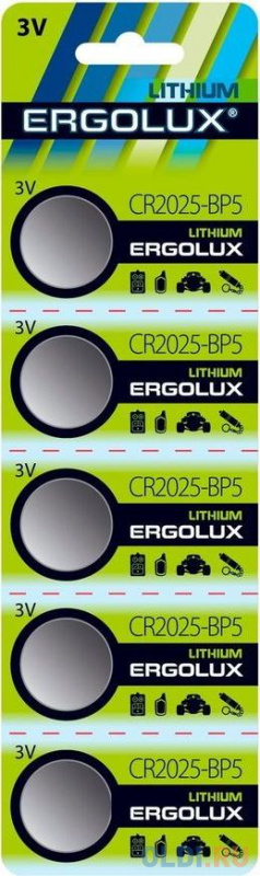 

Батарея Ergolux Lithium CR2025-BP5 CR2025 150mAh (5шт) блистер