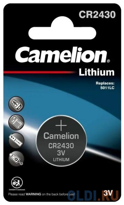 Camelion CR2430 BL-1 (CR2430-BP1, батарейка литиевая,3V) (1 шт. в уп-ке) camelion cr1616 bl 1 cr1616 bp1 батарейка литиевая 3v 1 шт в уп ке