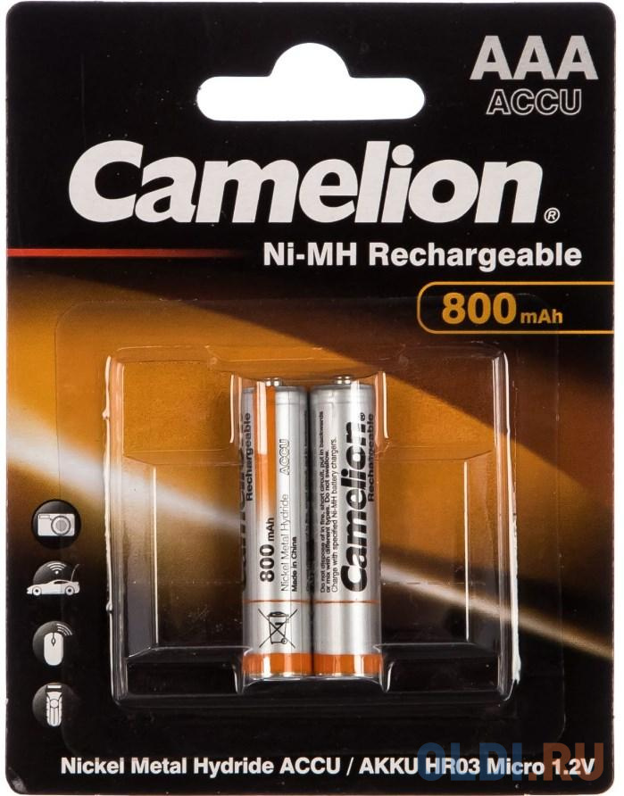 Camelion   AAA- 800mAh Ni-Mh BL-2 (NH-AAA800BP2, аккумулятор,1.2В)  (2 шт. в уп-ке) camelion cr2477 bl 1 cr2477 bp1 батарейка литиевая 3v 1 шт в уп ке