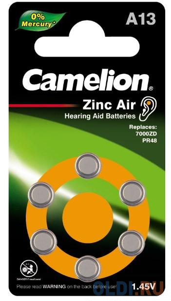 Camelion  ZA13 BL-6 Mercury Free (A13-BP6(0%Hg), батарейка для слуховых аппаратов, 1.4 V,280mAh)  (6 шт. в уп-ке) camelion g12 bl 10 mercury free ag12 bp10 0%hg 386a lr43 186 батарейка для часов 10 шт в уп ке