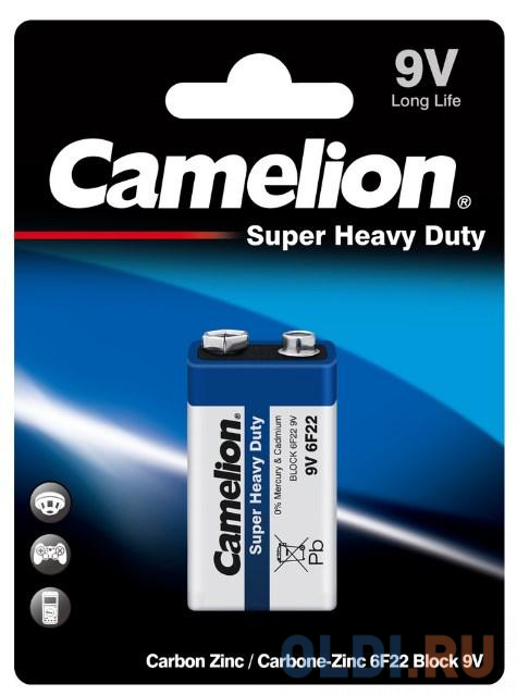 Camelion 6F22 Blue BL-1 (6F22-BP1B, батарейка,9В) (1 шт. в уп-ке) camelion cr2477 bl 1 cr2477 bp1 батарейка литиевая 3v 1 шт в уп ке