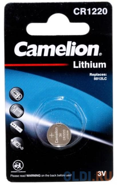 Camelion CR1220 BL-1 (CR1220-BP1, батарейка литиевая,3V)  (1 шт. в уп-ке)