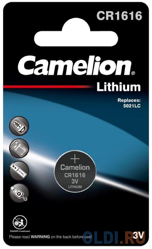 Camelion CR1616 BL-1 (CR1616-BP1, батарейка литиевая,3V) (1 шт. в уп-ке) camelion cr2450 bl 1 cr2450 bp1 батарейка литиевая 3v 1 шт в уп ке