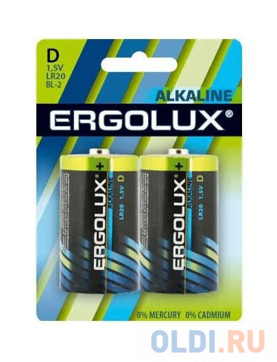 

Батарея Ergolux Alkaline LR20 BL-2 D 21000mAh (2шт) блистер