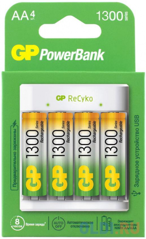 

Аккумулятор + Зарядное устройство 1300 mAh GP GP E411130AAHC-2CRB4 AA 4 шт