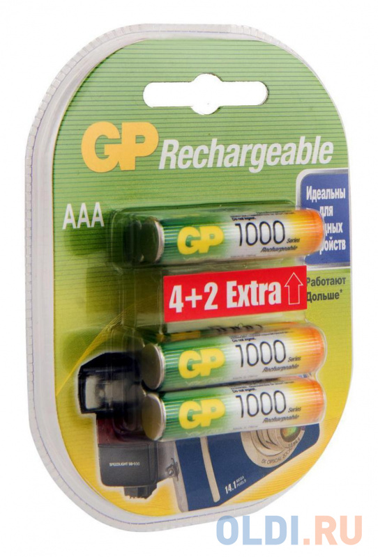 Аккумулятор GP Rechargeable 1000AAAHC4/2 AAA NiMH 1000mAh (6шт) блистер фото
