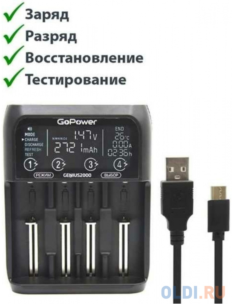 Зарядное устройство GoPower Genius2000 AA/AAA фото