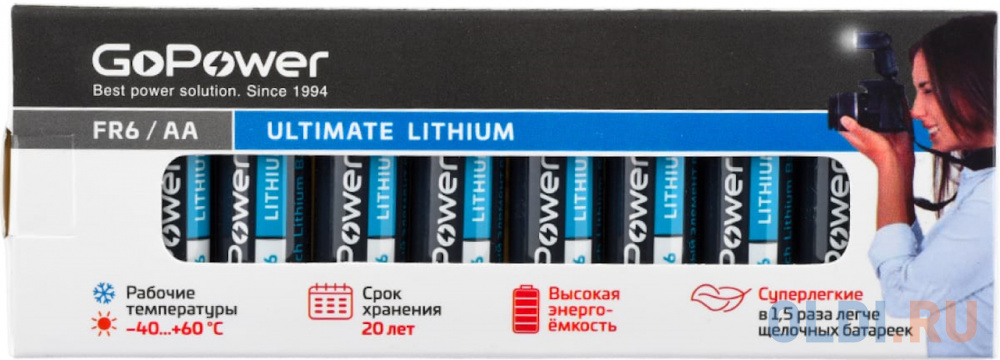 Батарейка GoPower FR6 AA BOX10 Lithium 1.5V пуговичные литиевые элементы питания батарея wurth lithium cr2032 3 v 0827082032061 100