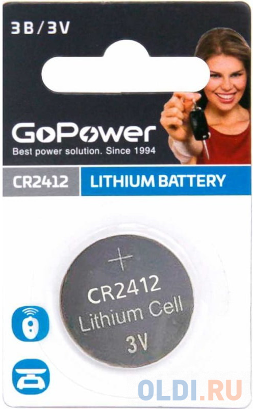 Батарейка GoPower CR2412 BL1 Lithium 3V (1/5/500) (1 шт.) литиевая батарейка gp