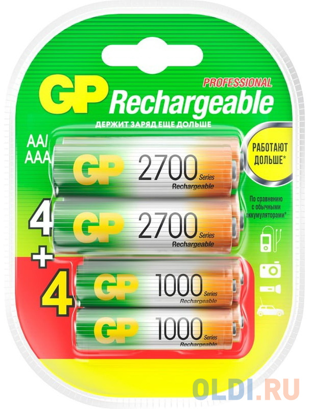 

Аккумуляторы GP 270AA/100AAAHCFR-2CR8 2700mAh AA 8шт
