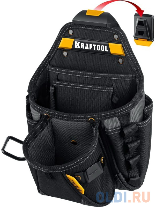 KRAFTOOL KP-27 с быстросъёмным креплением FastClip, 27 карманов и петли, 350 х 260 мм, поясная сумка (38773)