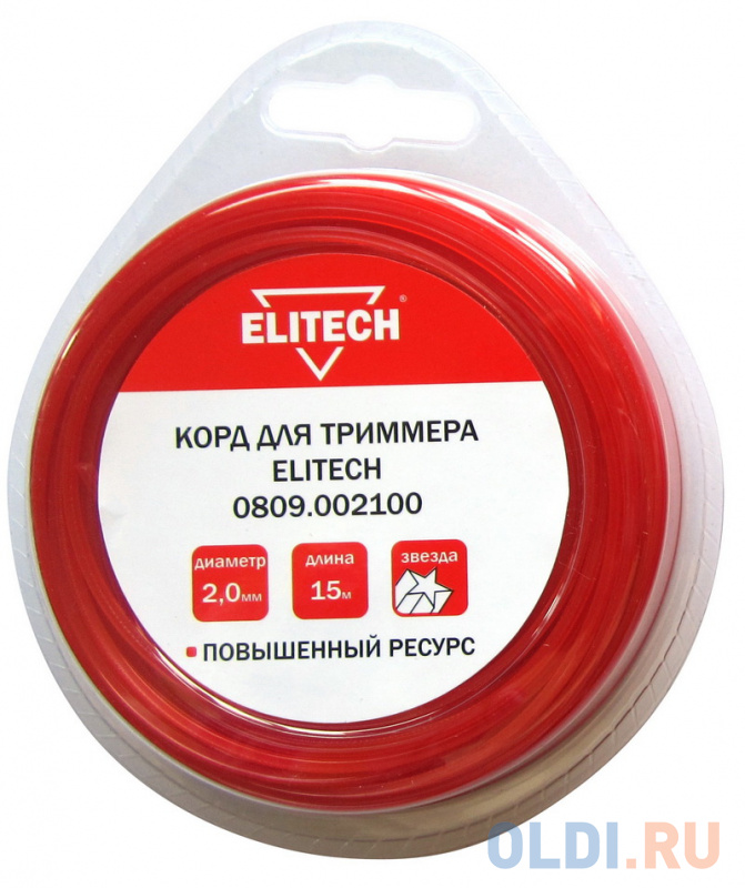 

Леска для садовых триммеров Elitech 0809.002100 d=2мм L=15м