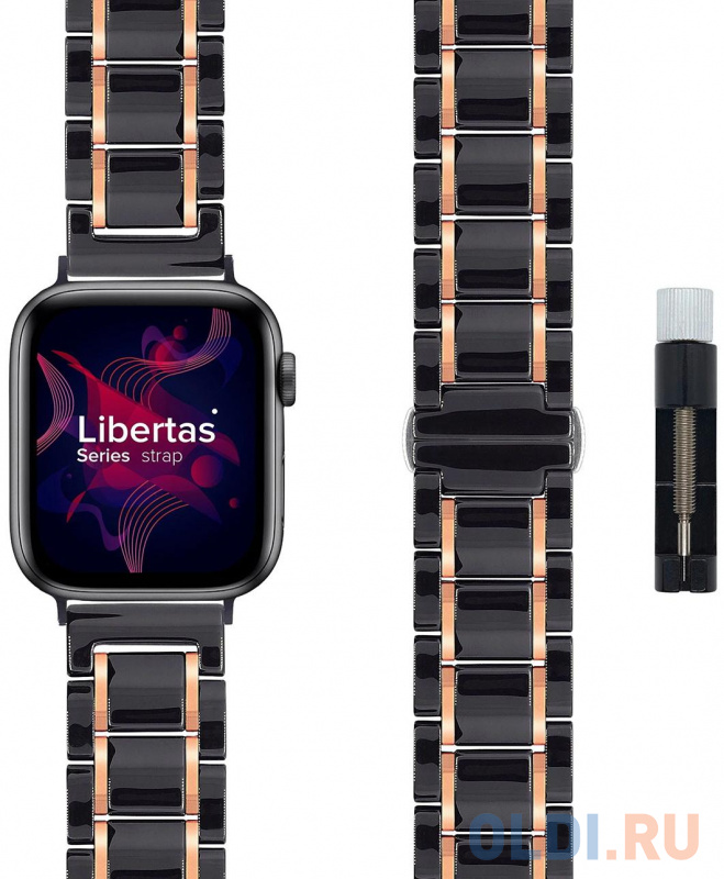 Керамический ремешок для Apple Watch 38/40 mm LYAMBDA LIBERTAS DS-APG-06-40-BG Black/Rose Gold фото