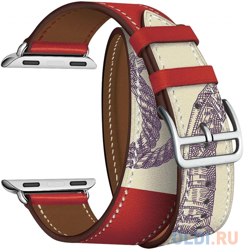 Кожаный ремешок в два оборота для Apple Watch 42/44 mm LYAMBDA MERIDIANA LWA-01-44-RDP Red/Beige rope, цвет красный