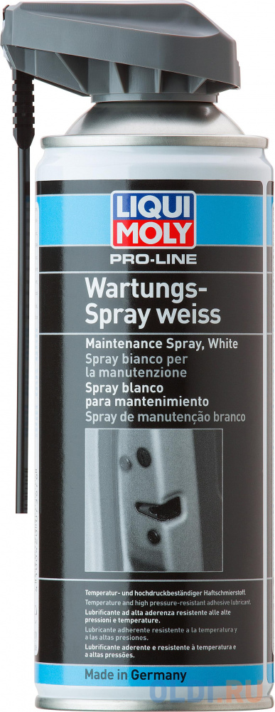 Грязеотталкивающая белая смазка LiquiMoly Pro-Line Wartungs-Spray weiss 7387 профессиональная сверхлипкая смазка спрей liqui moly pro line haftschimer spray 0 4 л 7388