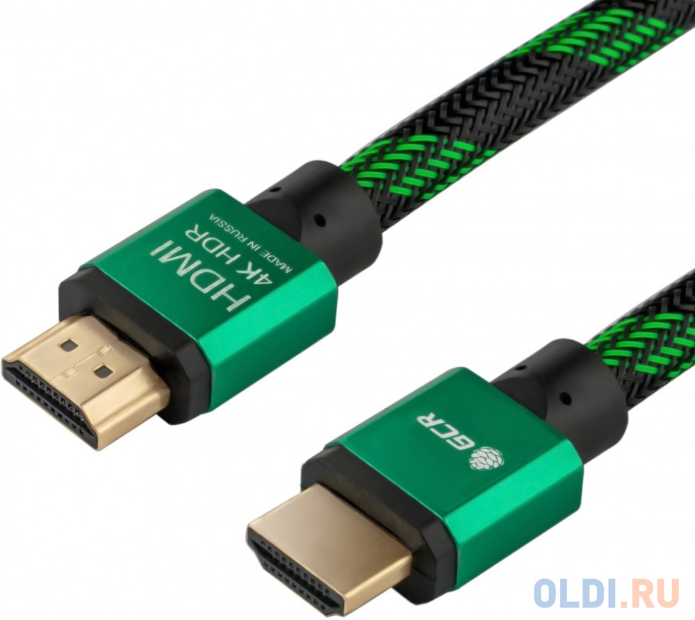 Кабель HDMI 3м Green Connection GCR-51487 круглый черный/зеленый, цвет черный/зеленый
