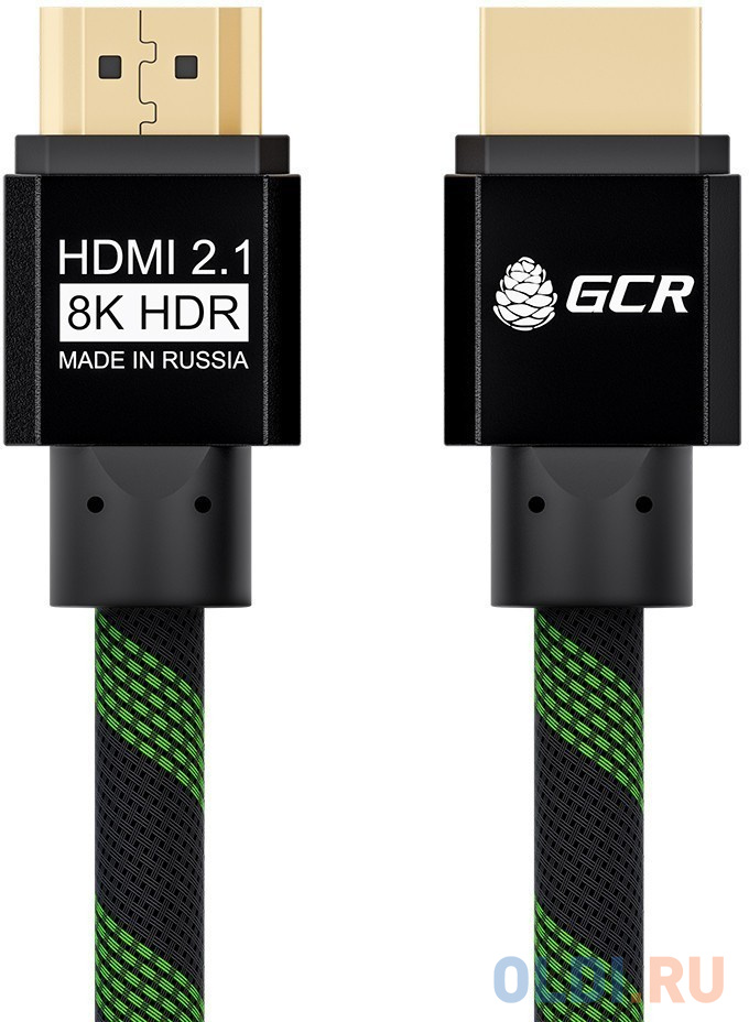 Кабель HDMI 1м Green Connection GCR-51833 круглый черный/зеленый - фото 1